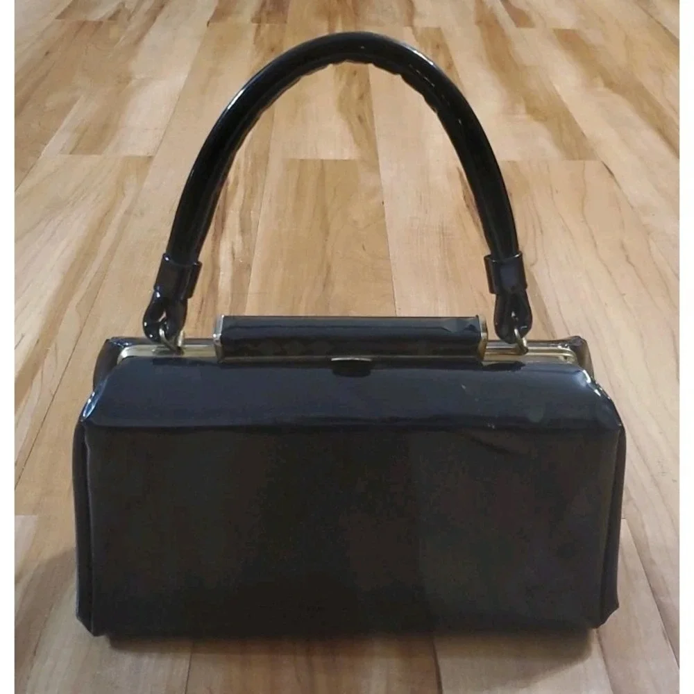 Vintage Dover Black Patent Vinyl Handbag Purse USA Made MCM